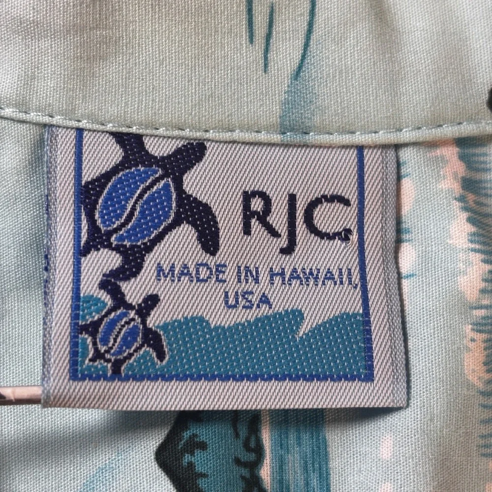 RJC‎ Hawaii Flamingo Aloha Shirt Mens Small Blue Hibiscus Tropical Made In USA